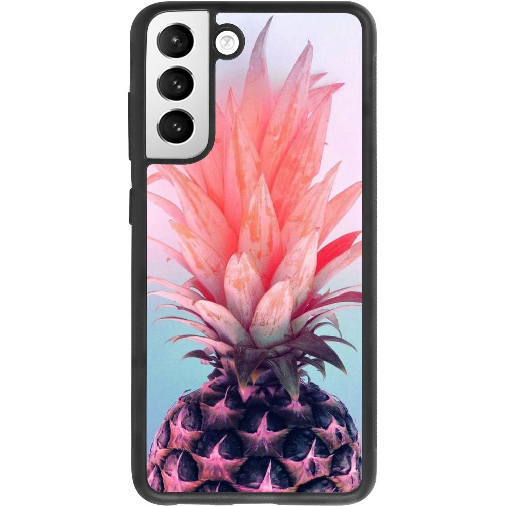 Coque Samsung Galaxy S21 FE 5G - Silicone rigide noir Purple Pink Pineapple