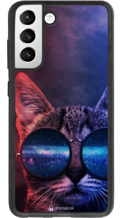 Coque Samsung Galaxy S21 FE 5G - Silicone rigide noir Red Blue Cat Glasses