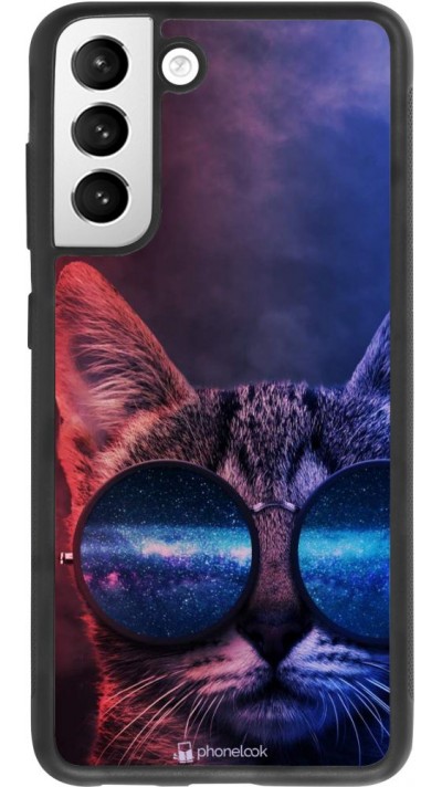 Hülle Samsung Galaxy S21 FE 5G - Silikon schwarz Red Blue Cat Glasses