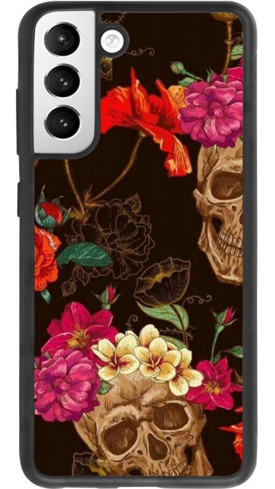 Hülle Samsung Galaxy S21 FE 5G - Silikon schwarz Skulls and flowers