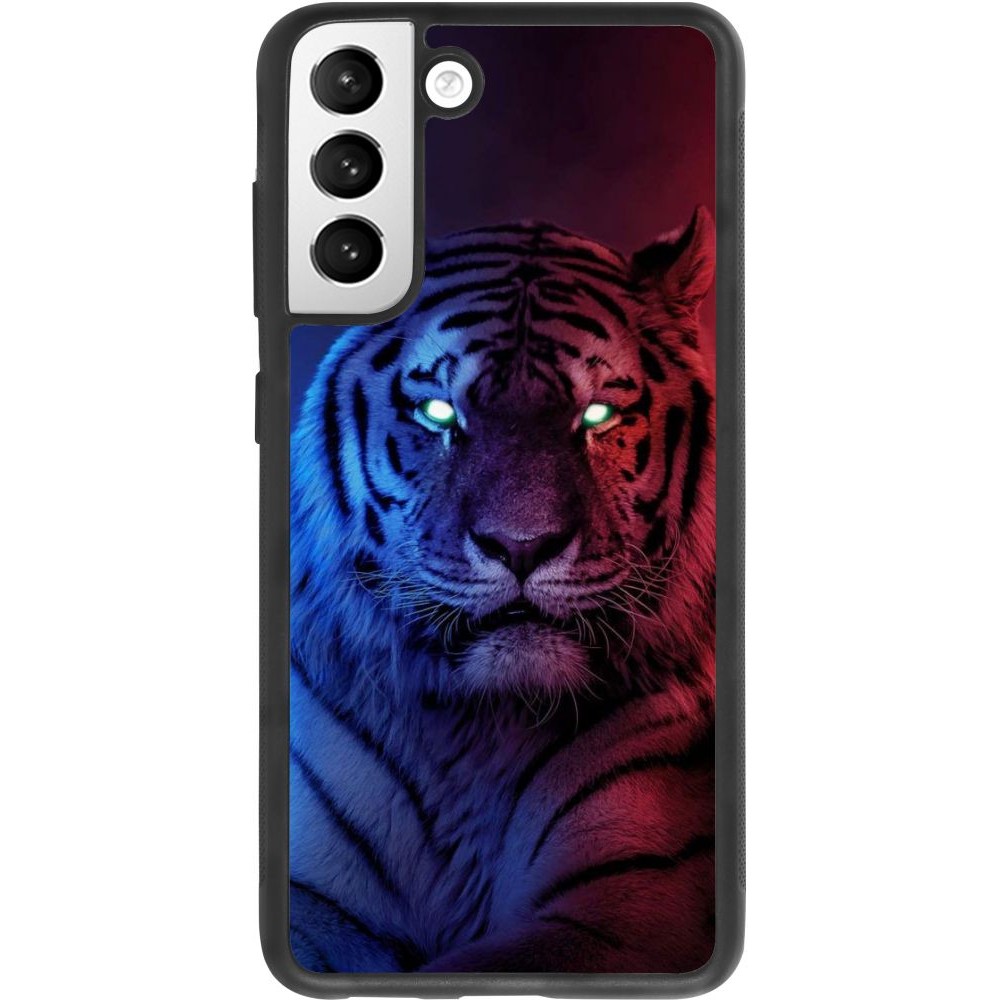 Coque Samsung Galaxy S21 FE 5G - Silicone rigide noir Tiger Blue Red