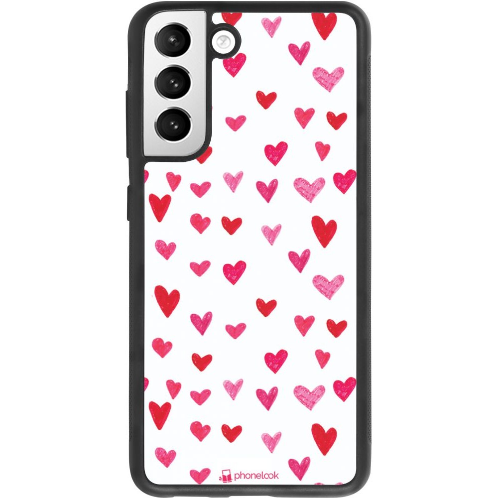 Coque Samsung Galaxy S21 FE 5G - Silicone rigide noir Valentine 2022 Many pink hearts