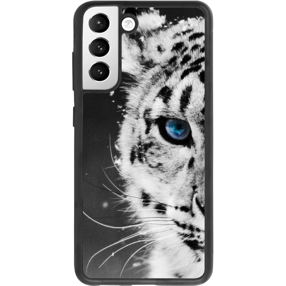 Coque Samsung Galaxy S21 FE 5G - Silicone rigide noir White tiger blue eye