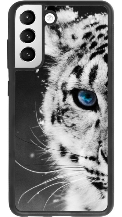 Coque Samsung Galaxy S21 FE 5G - Silicone rigide noir White tiger blue eye