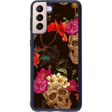 Coque Samsung Galaxy S21+ 5G - Silicone rigide noir Skulls and flowers