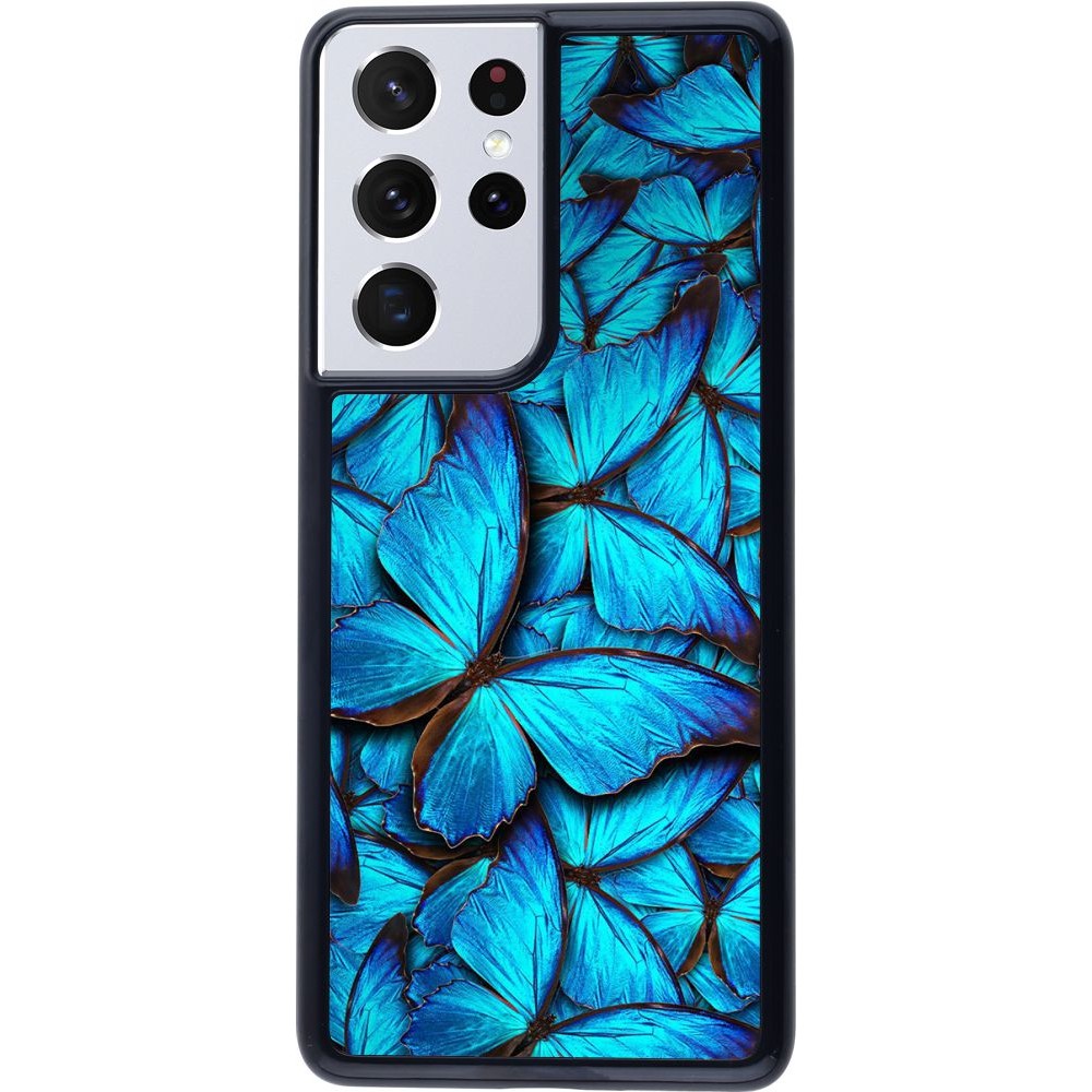 Coque Samsung Galaxy S21 Ultra 5G - Papillon - Bleu