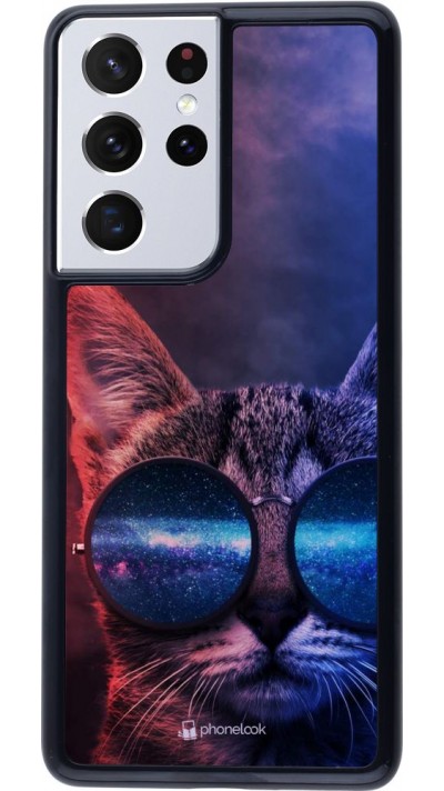 Hülle Samsung Galaxy S21 Ultra 5G - Red Blue Cat Glasses