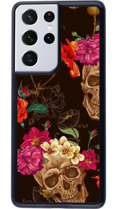 Coque Samsung Galaxy S21 Ultra 5G - Skulls and flowers