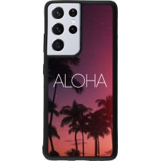 Coque Samsung Galaxy S21 Ultra 5G - Silicone rigide noir Aloha Sunset Palms