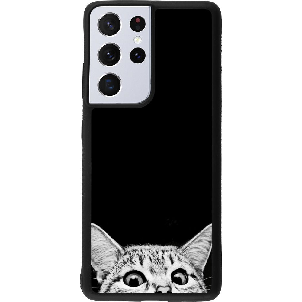 Coque Samsung Galaxy S21 Ultra 5G - Silicone rigide noir Cat Looking Up Black