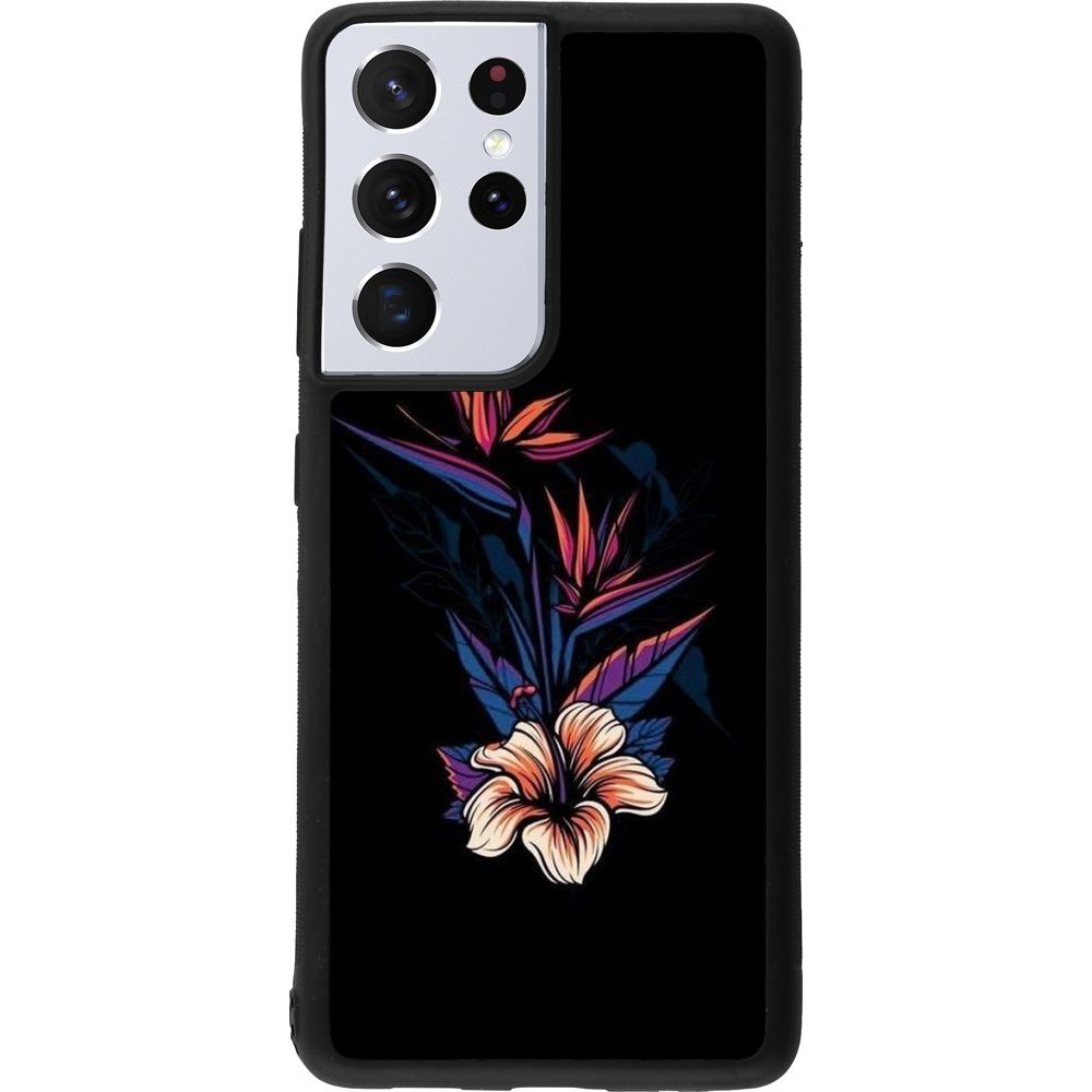 Coque Samsung Galaxy S21 Ultra 5G - Silicone rigide noir Dark Flowers