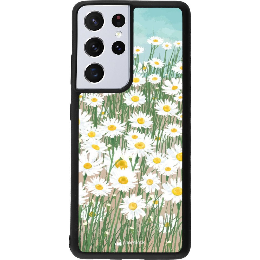 Coque Samsung Galaxy S21 Ultra 5G - Silicone rigide noir Flower Field Art