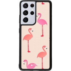 Coque Samsung Galaxy S21 Ultra 5G - Silicone rigide noir Pink Flamingos Pattern