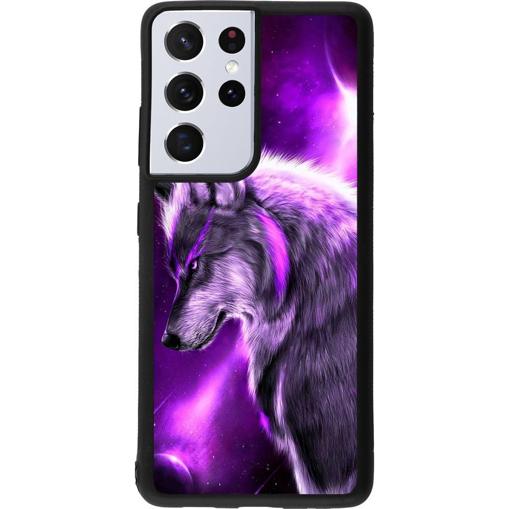 Coque Samsung Galaxy S21 Ultra 5G - Silicone rigide noir Purple Sky Wolf