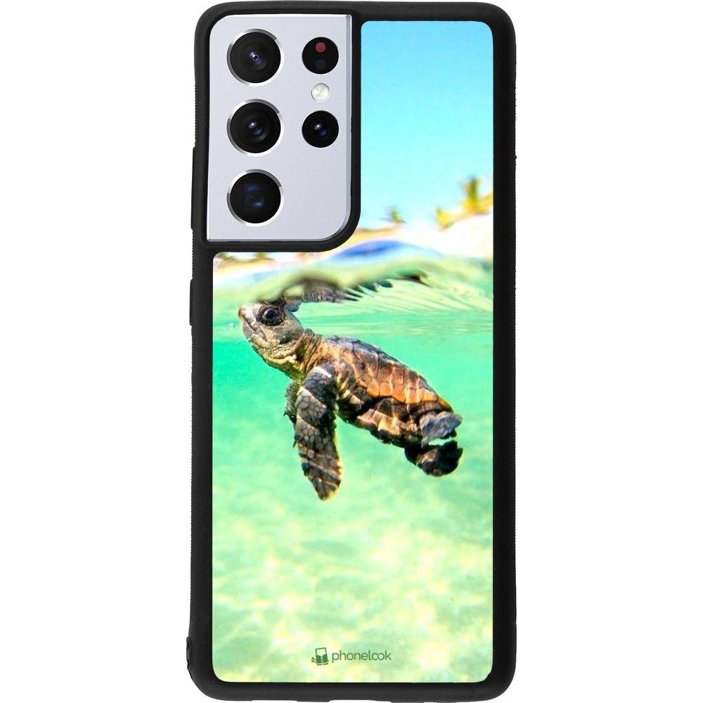 Coque Samsung Galaxy S21 Ultra 5G - Silicone rigide noir Turtle Underwater