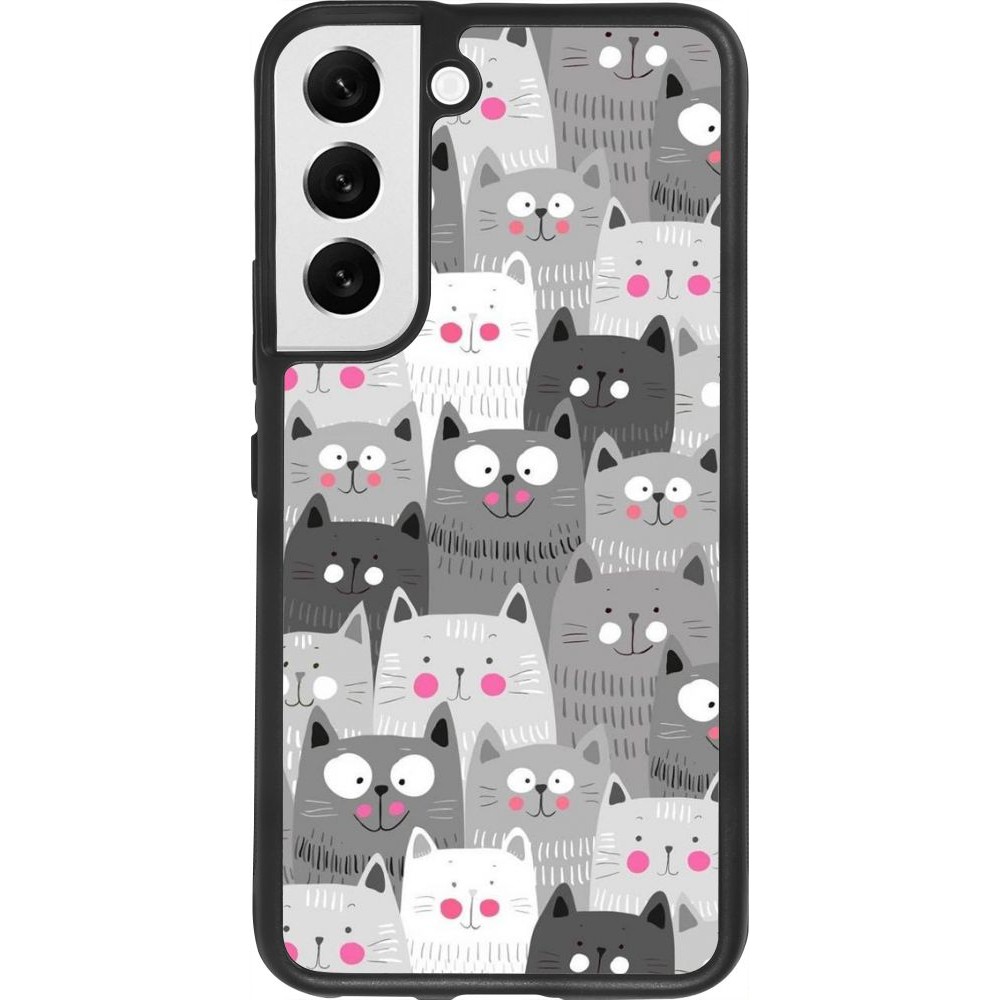 Coque Samsung Galaxy S22 - Silicone rigide noir Chats gris troupeau