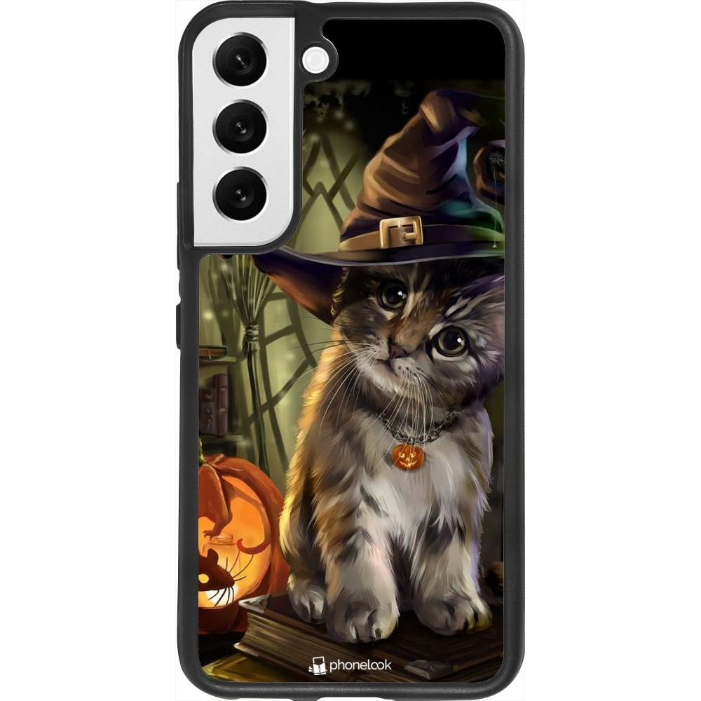 Coque Samsung Galaxy S22 - Silicone rigide noir Halloween 21 Witch cat