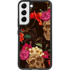 Coque Samsung Galaxy S22 - Silicone rigide noir Skulls and flowers