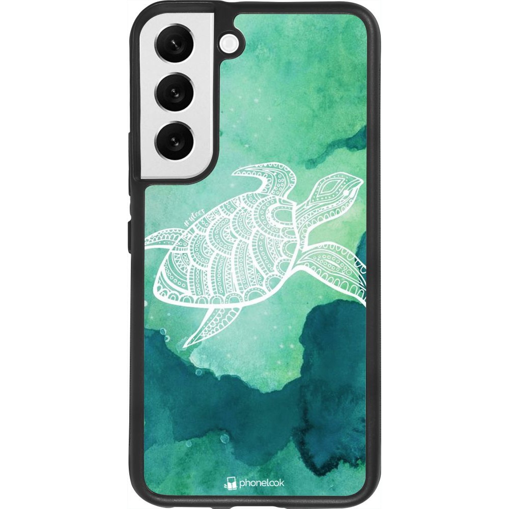 Coque Samsung Galaxy S22 - Silicone rigide noir Turtle Aztec Watercolor
