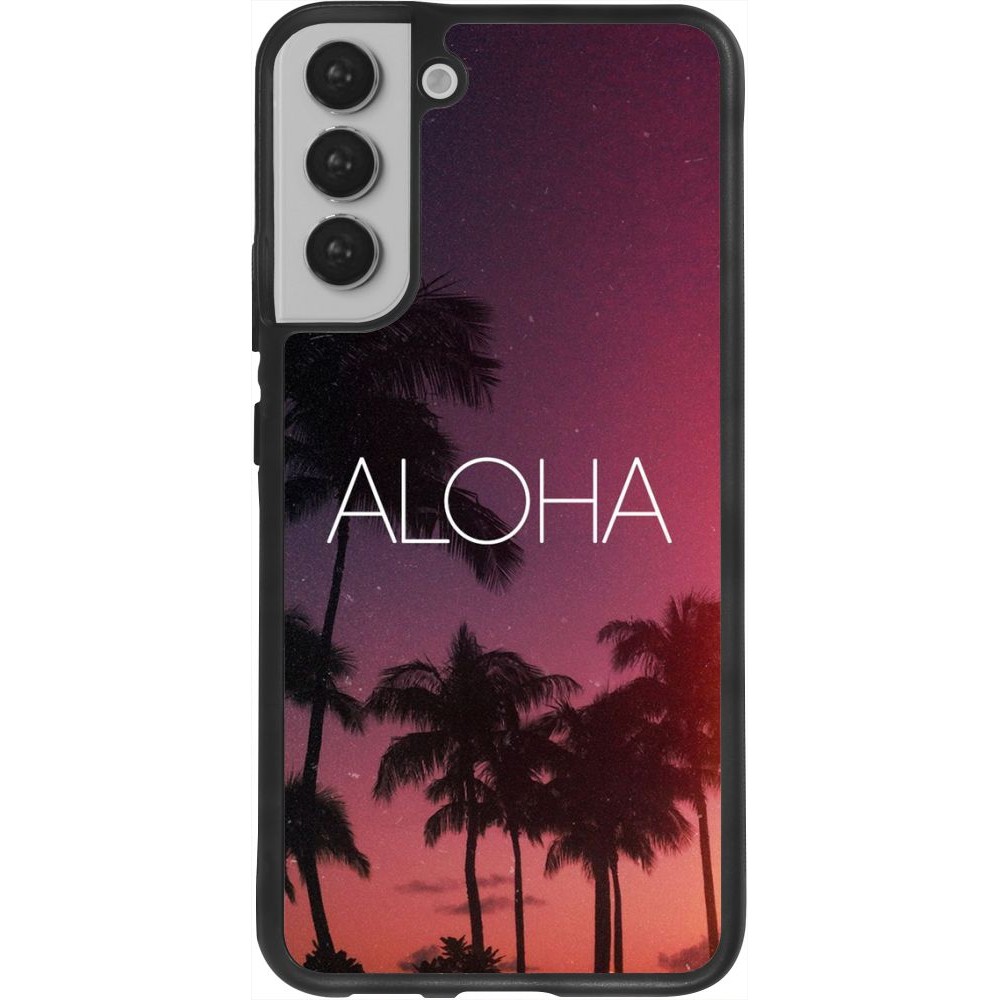 Coque Samsung Galaxy S22+ - Silicone rigide noir Aloha Sunset Palms