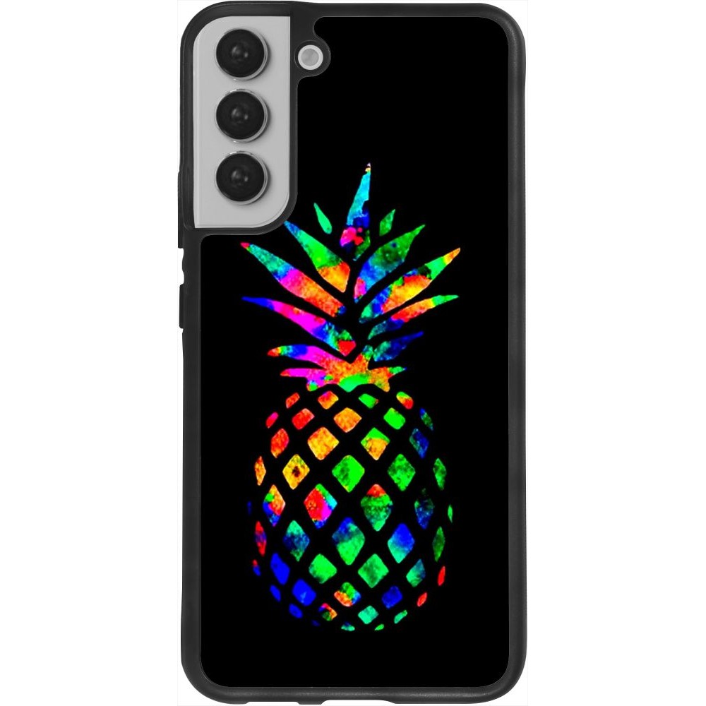 Coque Samsung Galaxy S22+ - Silicone rigide noir Ananas Multi-colors