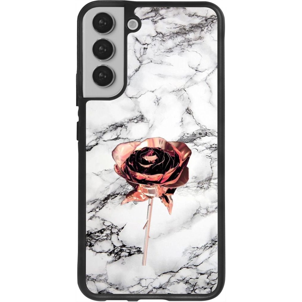 Coque Samsung Galaxy S22+ - Silicone rigide noir Marble Rose Gold