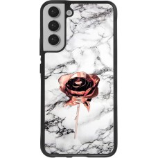 Coque Samsung Galaxy S22+ - Silicone rigide noir Marble Rose Gold