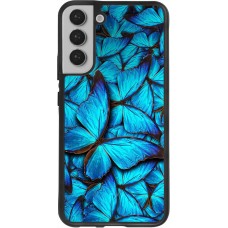 Coque Samsung Galaxy S22+ - Silicone rigide noir Papillon - Bleu