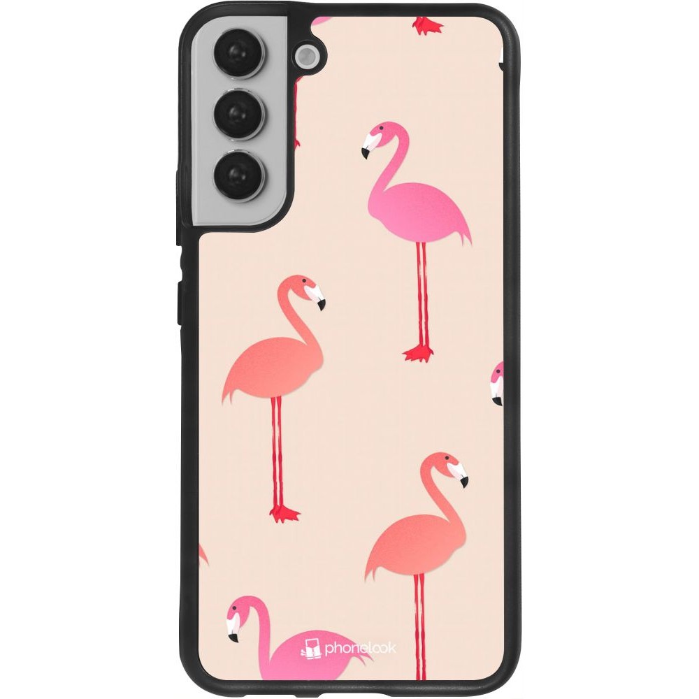 Coque Samsung Galaxy S22+ - Silicone rigide noir Pink Flamingos Pattern