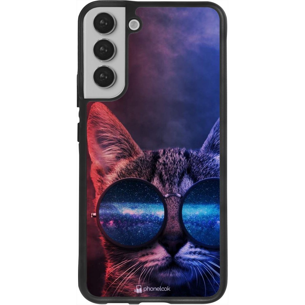 Hülle Samsung Galaxy S22+ - Silikon schwarz Red Blue Cat Glasses