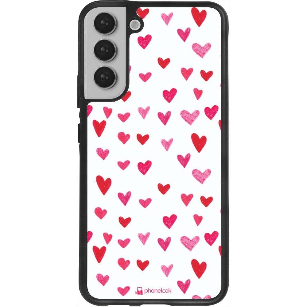 Coque Samsung Galaxy S22+ - Silicone rigide noir Valentine 2022 Many pink hearts