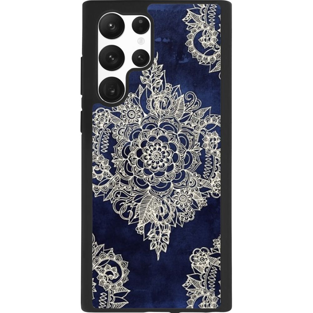 Coque Samsung Galaxy S22 Ultra - Silicone rigide noir Cream Flower Moroccan