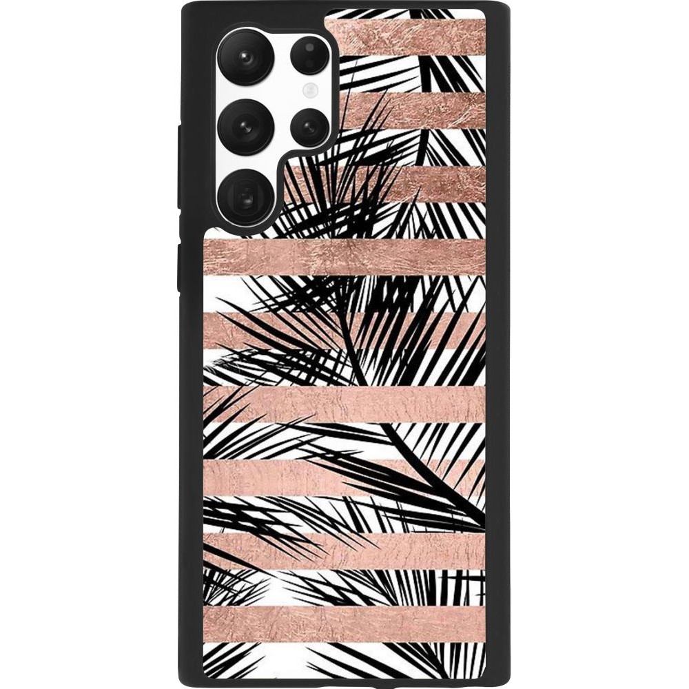 Coque Samsung Galaxy S22 Ultra - Silicone rigide noir Palm trees gold stripes