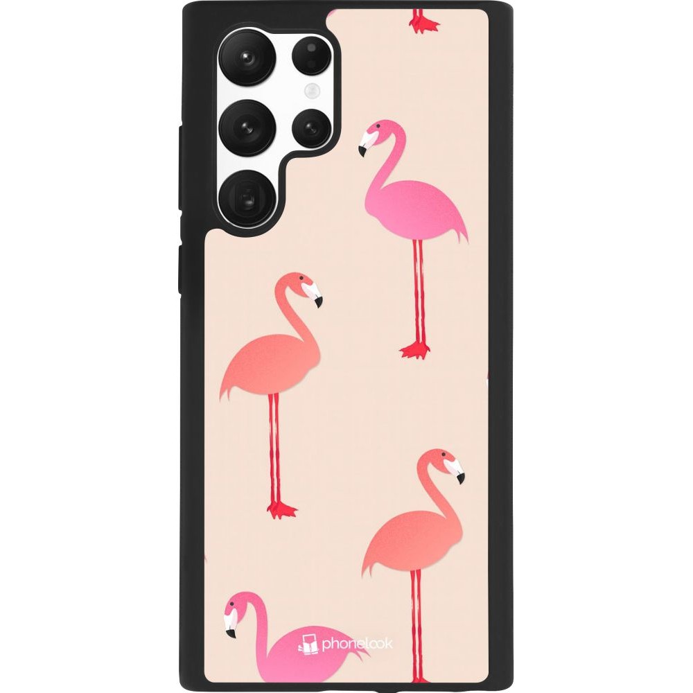 Coque Samsung Galaxy S22 Ultra - Silicone rigide noir Pink Flamingos Pattern
