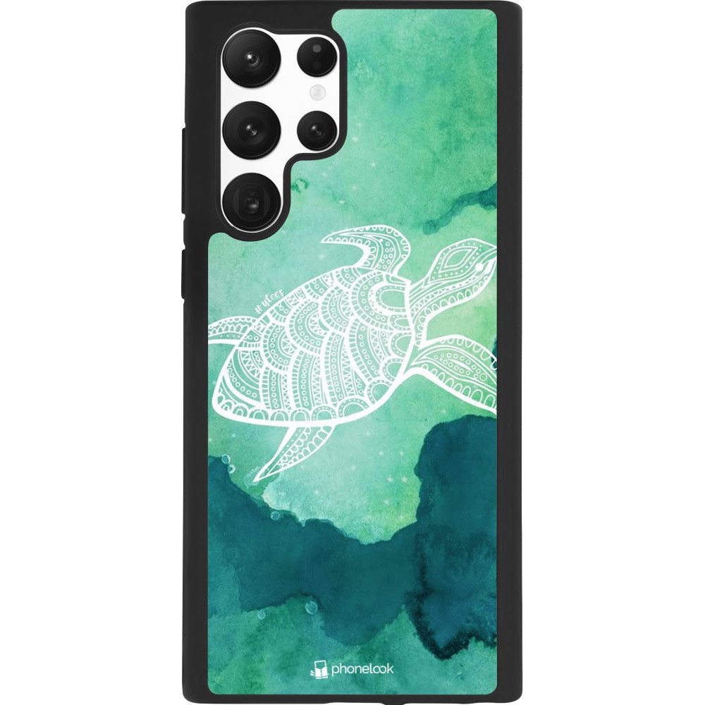 Coque Samsung Galaxy S22 Ultra - Silicone rigide noir Turtle Aztec Watercolor