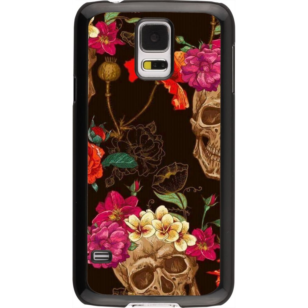 Hülle Samsung Galaxy S5 - Skulls and flowers