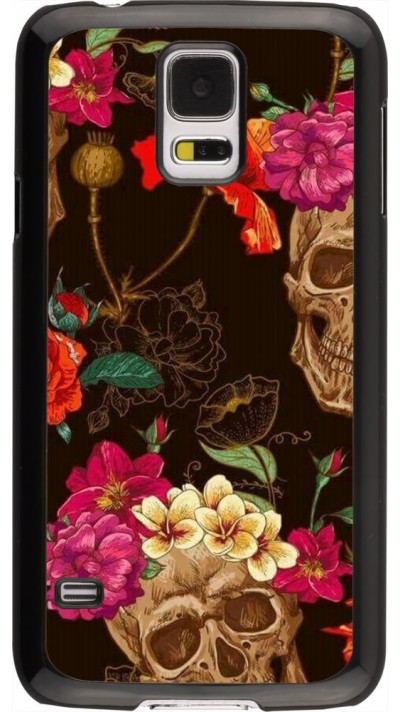 Hülle Samsung Galaxy S5 - Skulls and flowers