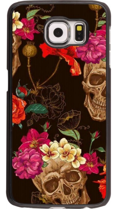 Hülle Samsung Galaxy S6 - Skulls and flowers