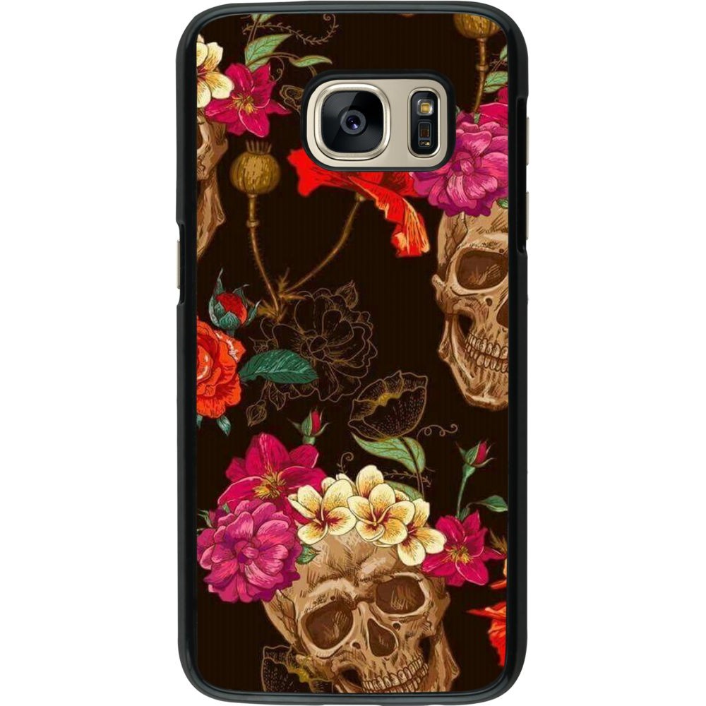Hülle Samsung Galaxy S7 - Skulls and flowers