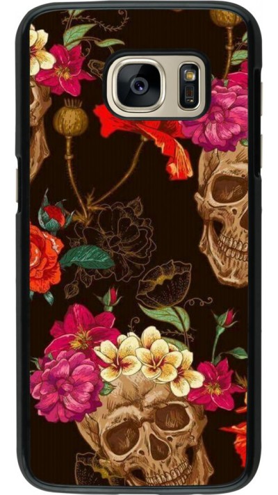 Hülle Samsung Galaxy S7 - Skulls and flowers