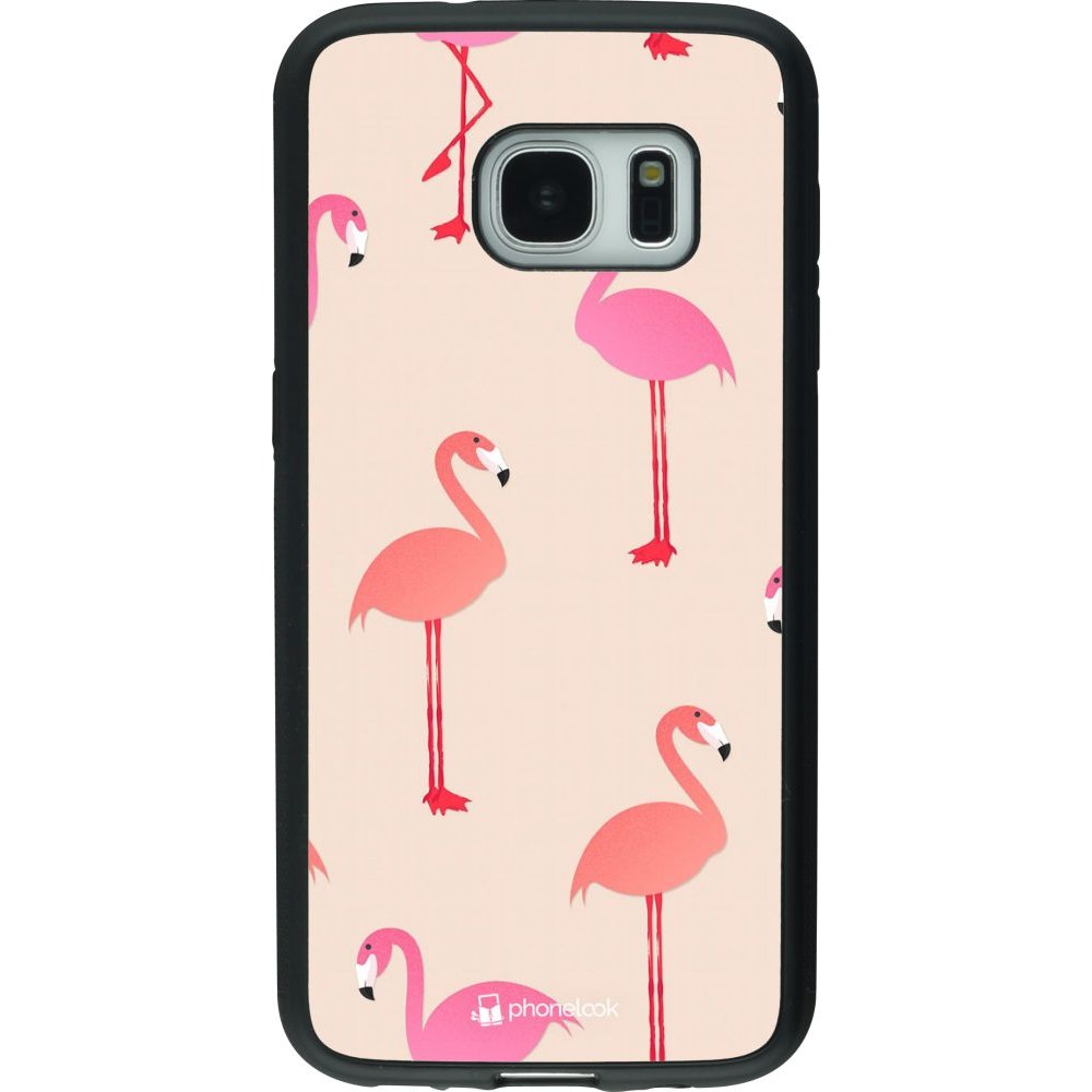 Hülle Samsung Galaxy S7 - Silikon schwarz Pink Flamingos Pattern