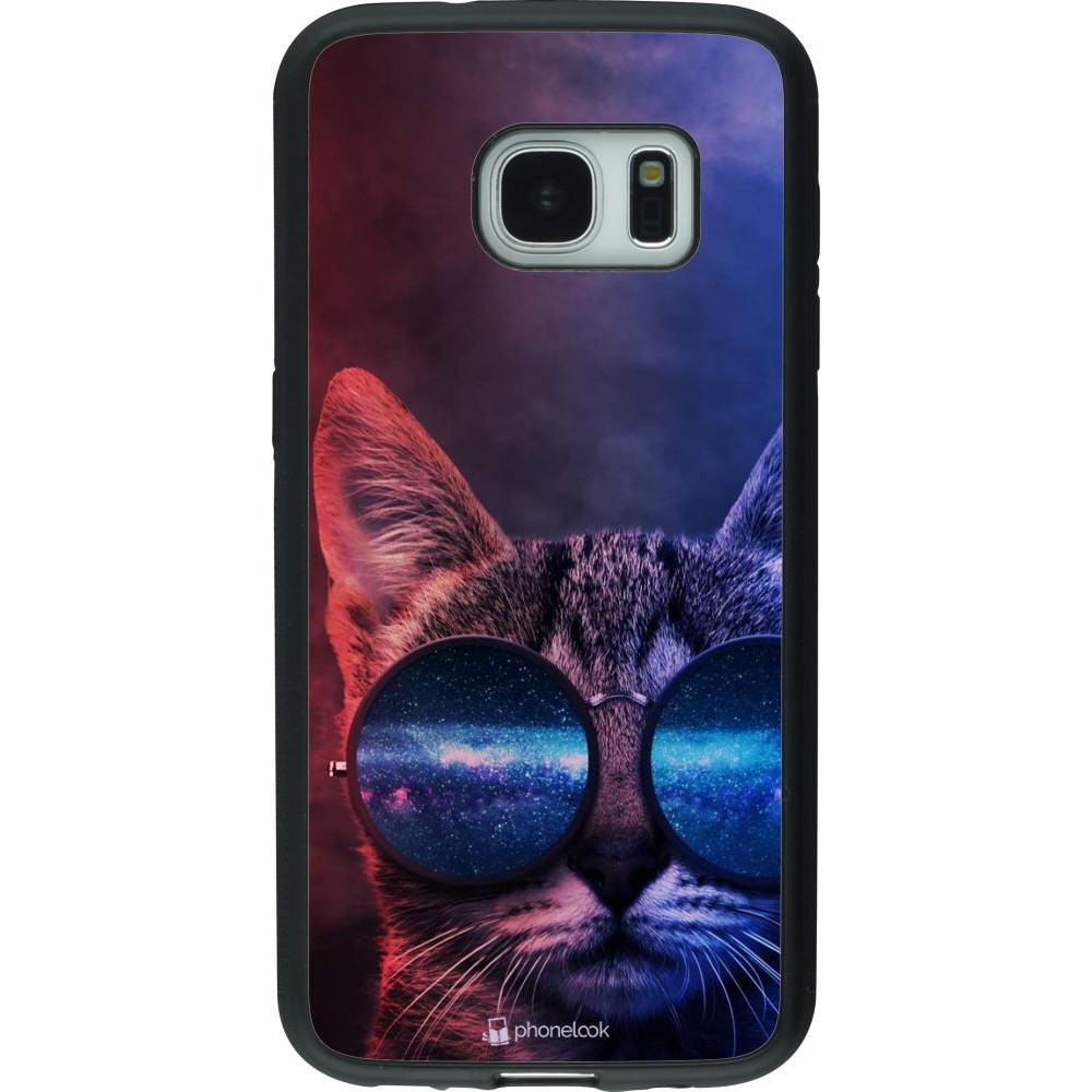 Coque Samsung Galaxy S7 - Silicone rigide noir Red Blue Cat Glasses