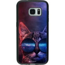 Coque Samsung Galaxy S7 - Silicone rigide noir Red Blue Cat Glasses