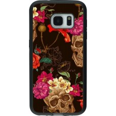 Coque Samsung Galaxy S7 - Silicone rigide noir Skulls and flowers