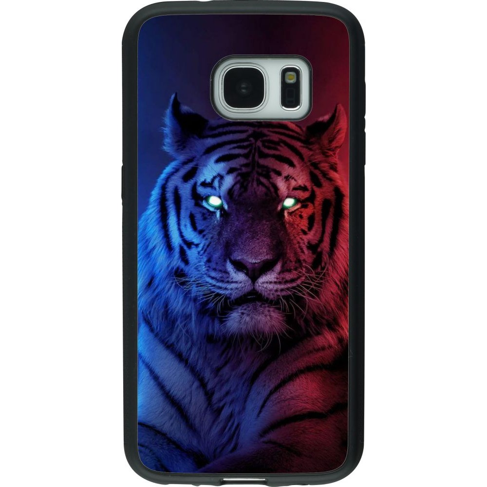 Coque Samsung Galaxy S7 - Silicone rigide noir Tiger Blue Red