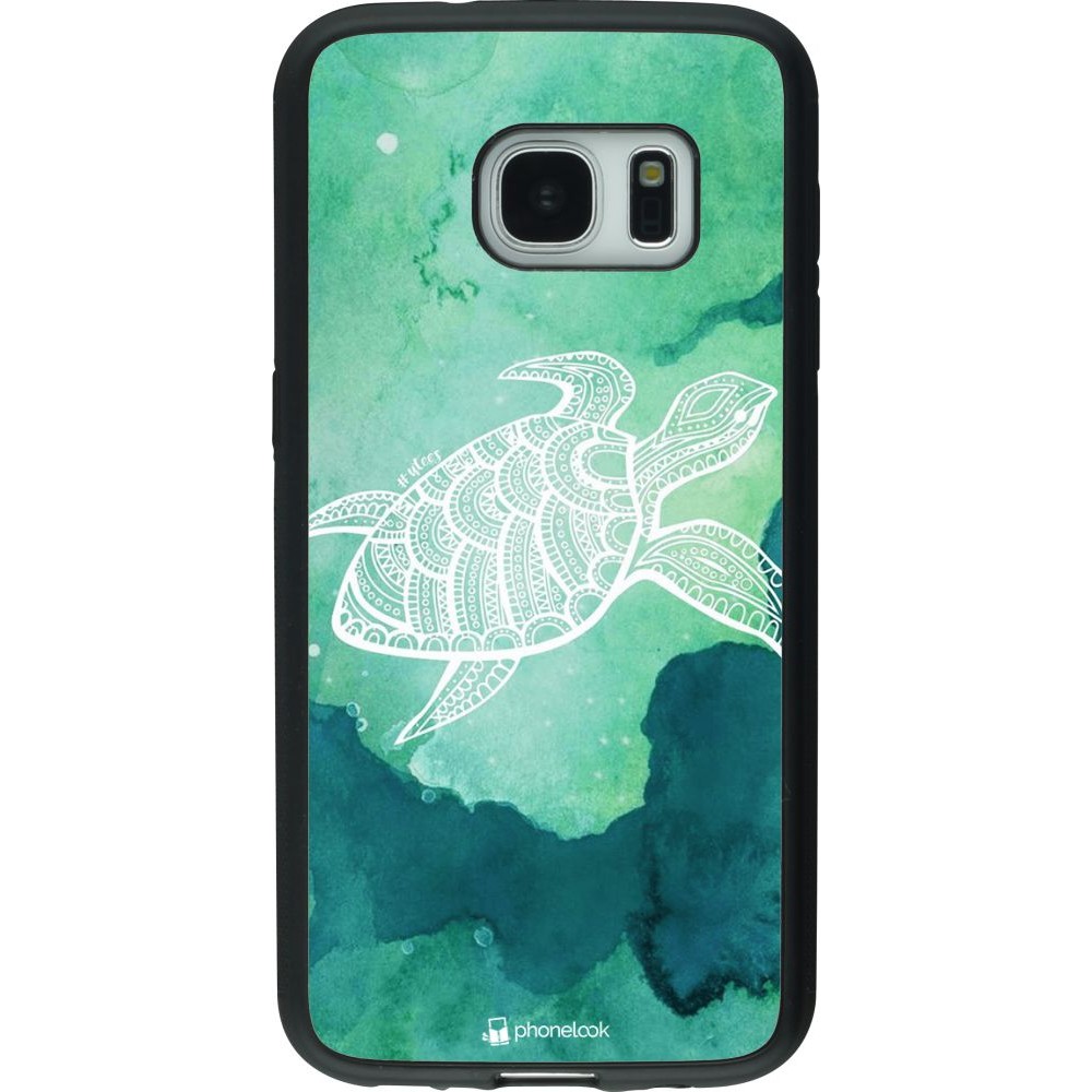 Hülle Samsung Galaxy S7 - Silikon schwarz Turtle Aztec Watercolor