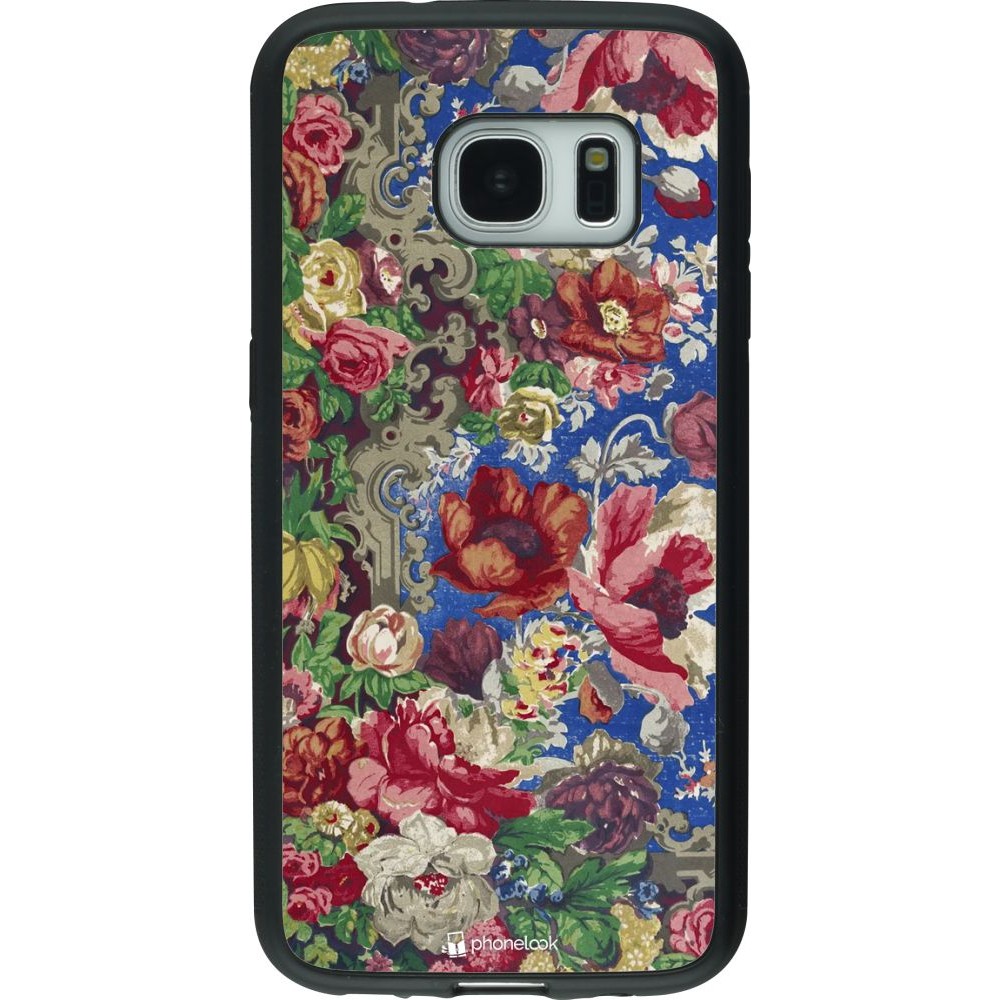Coque Samsung Galaxy S7 - Silicone rigide noir Vintage Art Flowers
