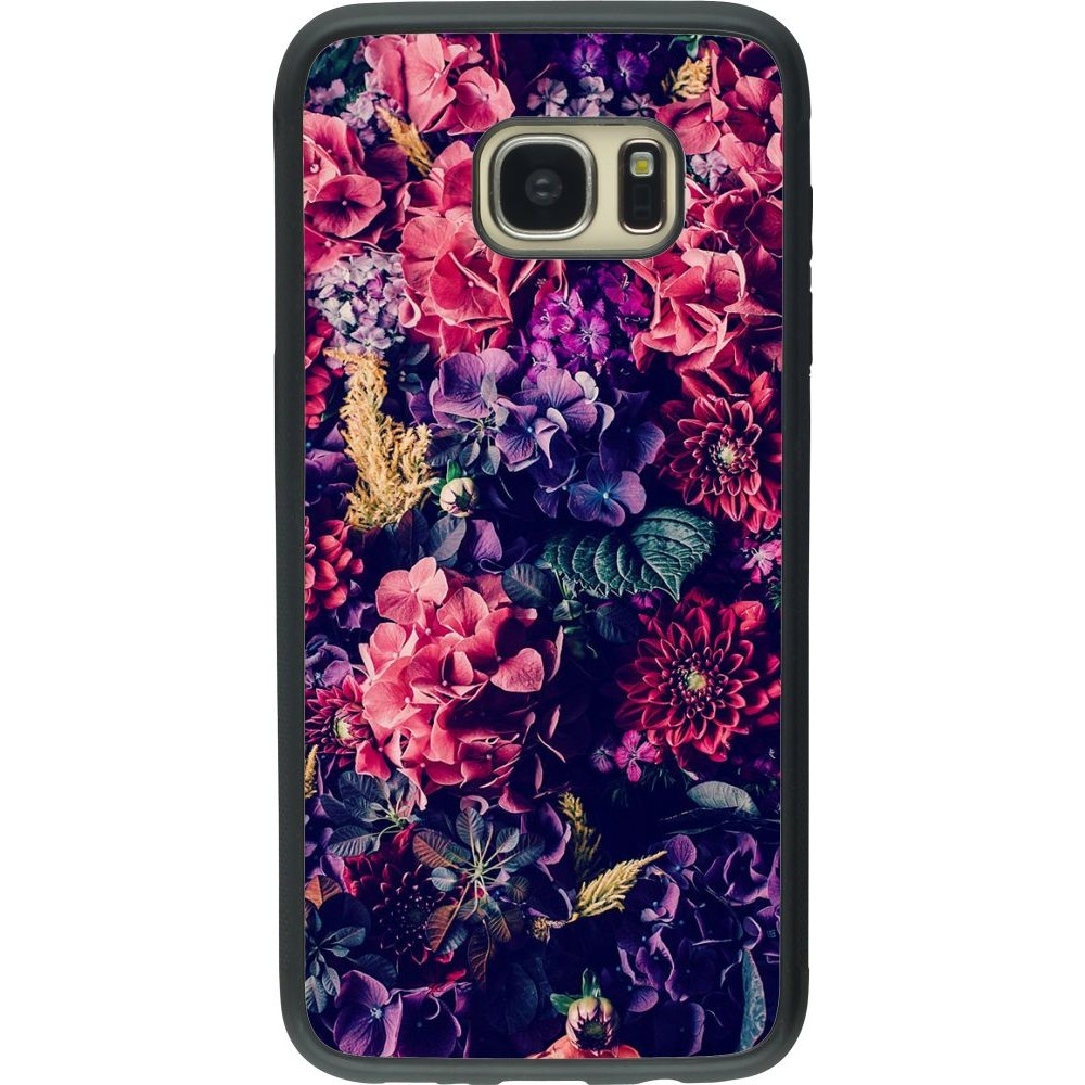 Coque Samsung Galaxy S7 edge - Silicone rigide noir Flowers Dark