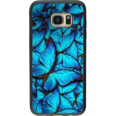 Coque Samsung Galaxy S7 edge - Silicone rigide noir Papillon - Bleu