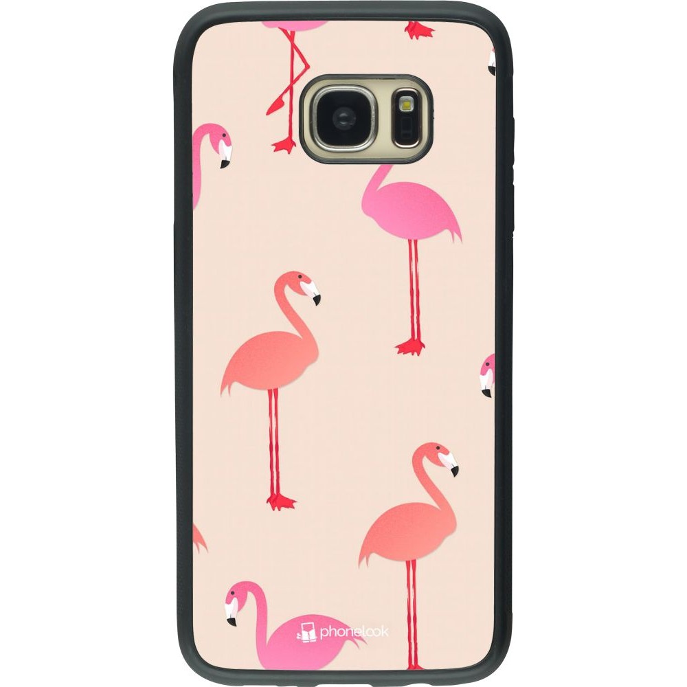 Coque Samsung Galaxy S7 edge - Silicone rigide noir Pink Flamingos Pattern